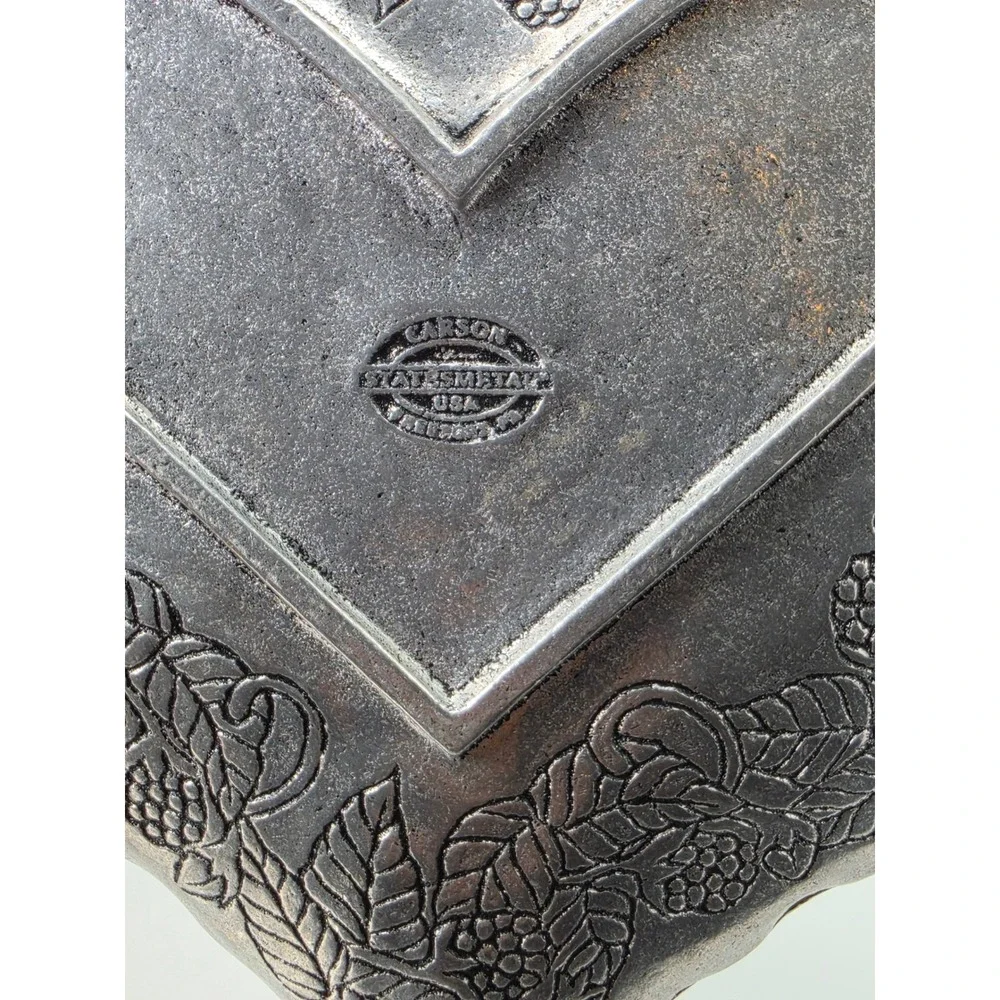 Carson Statesmetal Heart Trinket Dish Blackberry Floral Embossed Pewter Style